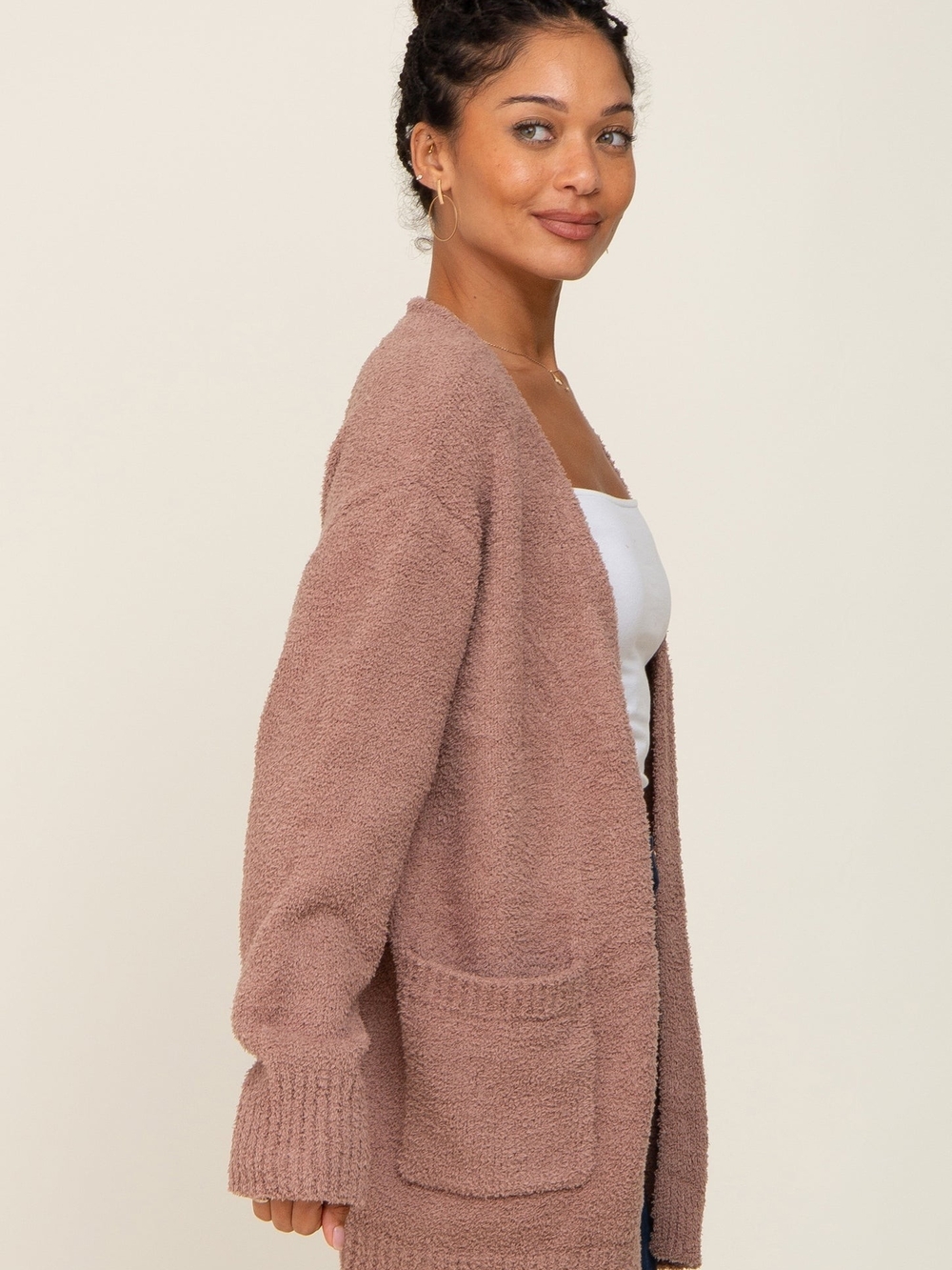 Sincerly Jules Cozy Open-Front Cardigan in Blush Pink